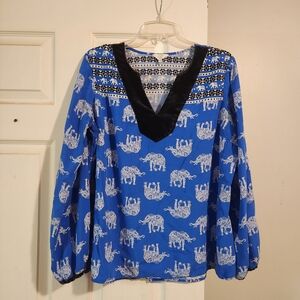 Crown & Ivy Blue Elephant Print Blouse